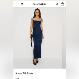 Reformation Ambre Navy Blue Silk Maxi Dress